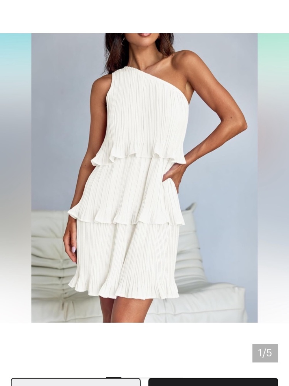 Asymmetrical One-Shoulder Tiered Dress in White